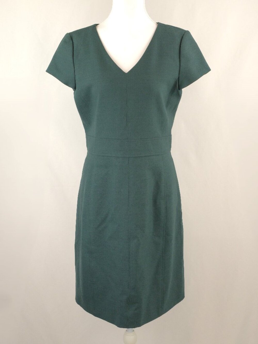 Theory V Neck Cap Sleeve A-Line Midi Dress, Dark Green US 8